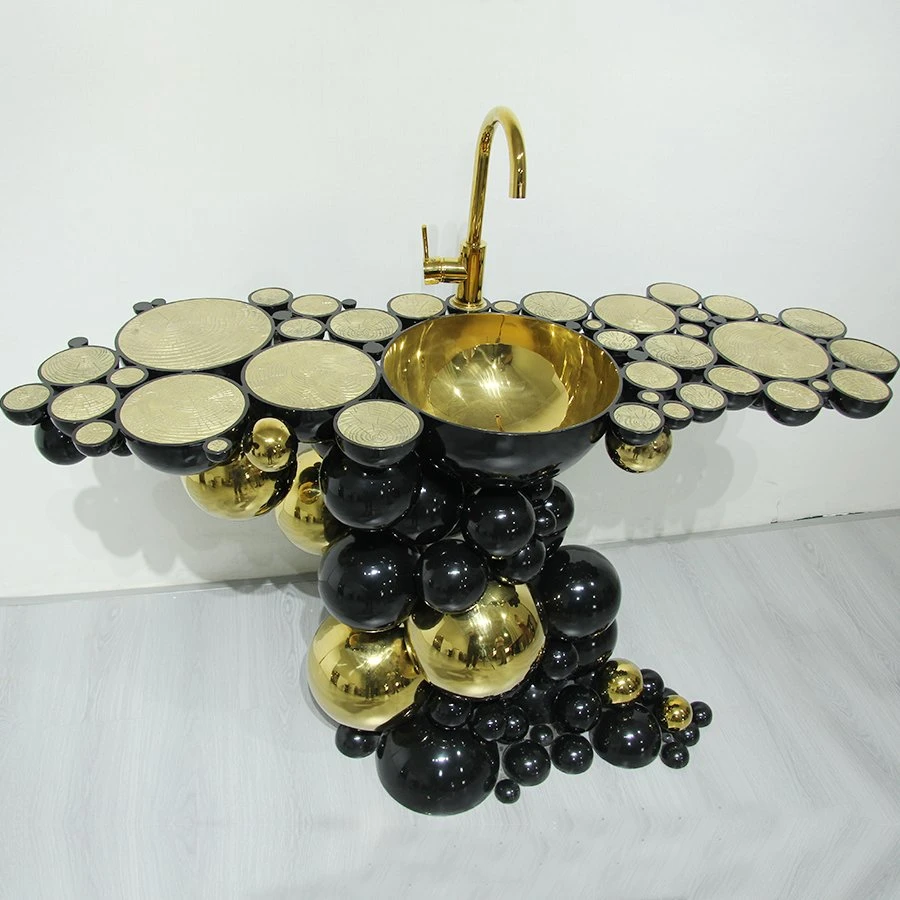 Gold Stainless Steel Washstand with Black Paint Modern Luxury Bathroom Basin and Sink Furniture