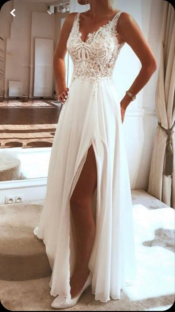 Sheath Bridal Gown Split Beach Wedding Dress Lb2272