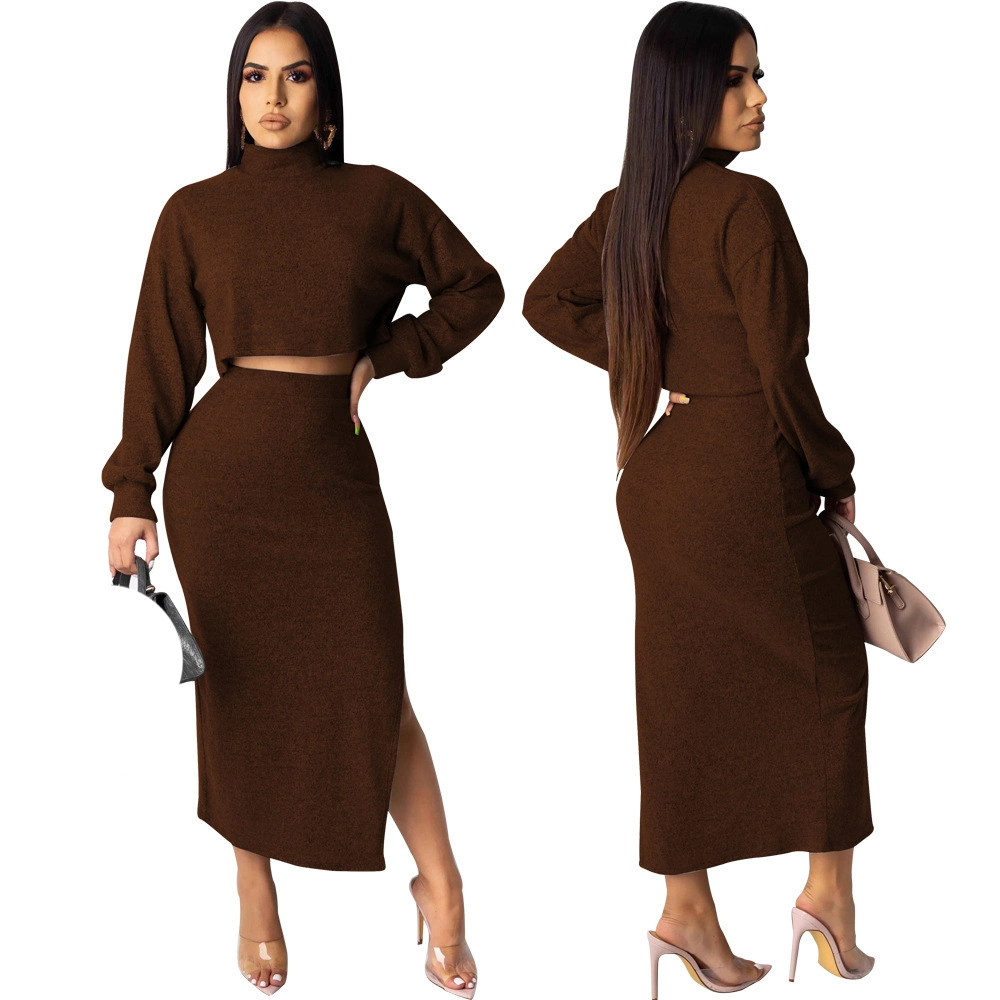 Fall Autumn Warm Fashion Long Sleeve Dress Sexy Women Clothing Winter Skirt Formal Women Dress Two Piece Set