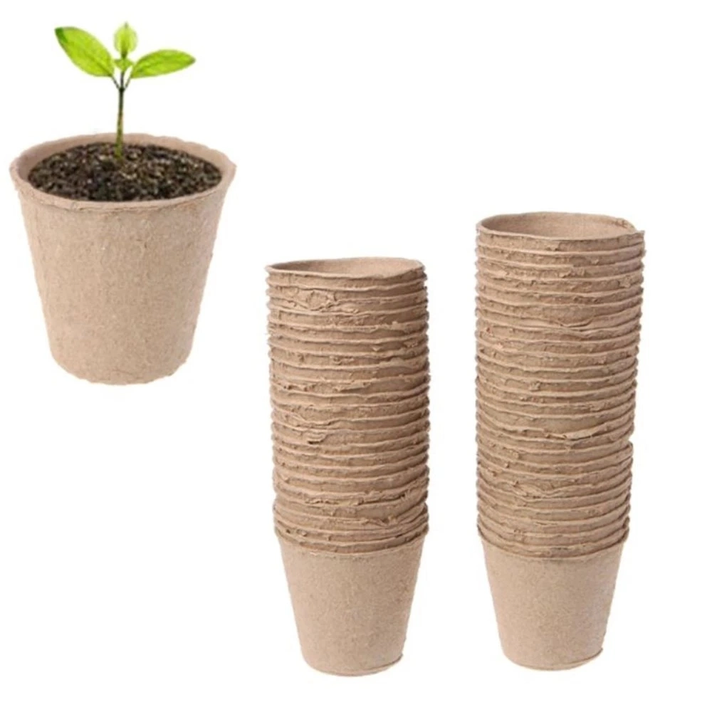 100pieces 6cm Environmental Protection Garden Round Peat Pots Plant Seedling Starters Cups Nursery Herb Seed Tray Planting Tools