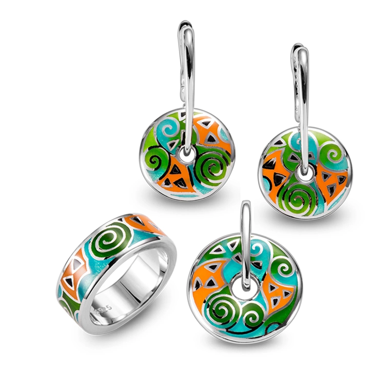 Fashion Jewellery 925 Sterling Silver High Quality Enamel Jewelry Set Pendant Earrings Ring Jewelry Factory Wholesale