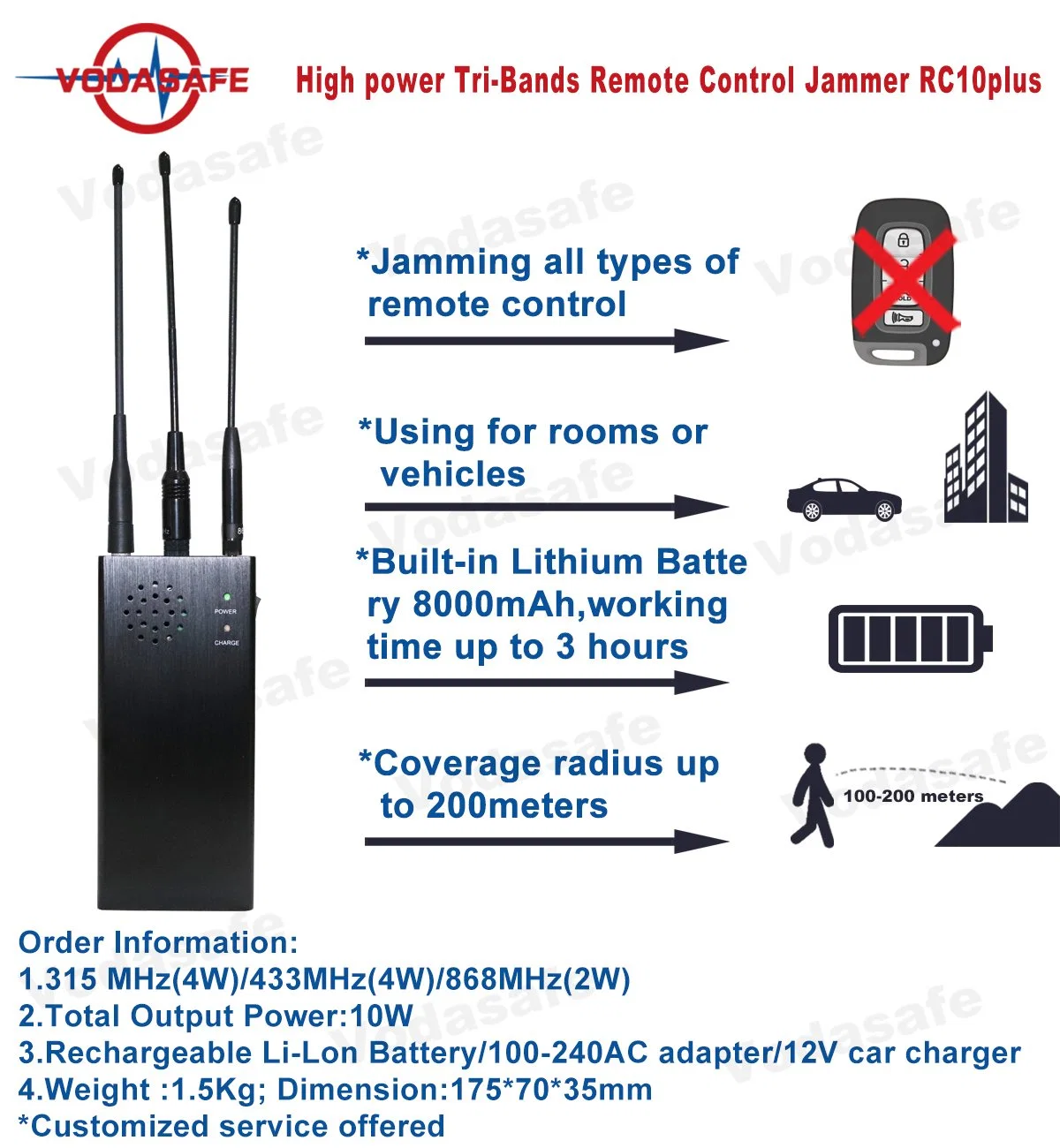 433MHz 315MHz 868MHz Car Remote Jammer with AC 100-240 V Power Supply Remote Control Blocker