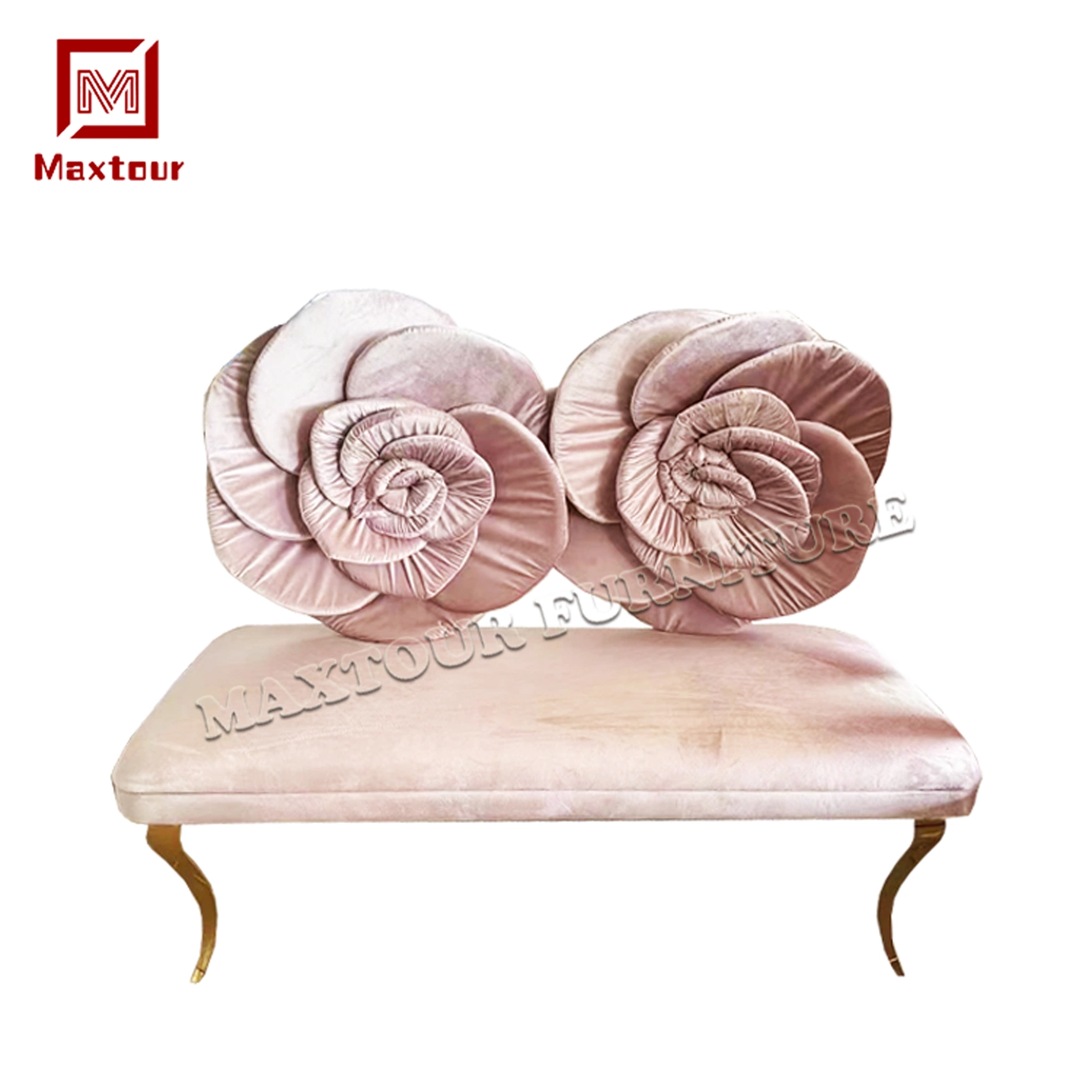 Double Seat Wedding Sofa Set Velvet Fabric Upholstered Flower Back Sofa Wedding Couch Event Rose Sofa