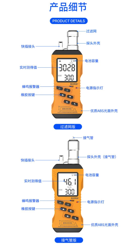 0-100%Vol Atex CE Portable H2s Co Gas Gas Leak Alarm Detector