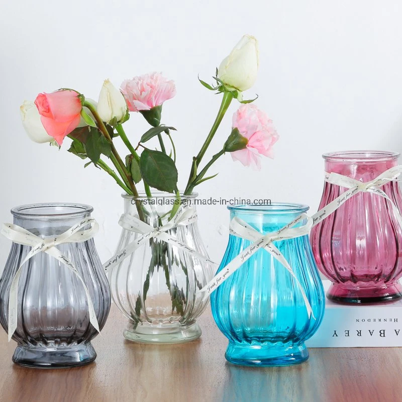 Vente à chaud de 15,8 cm lanterne large bouche en forme de vase en verre pour l'art de l'insertion de fleurs