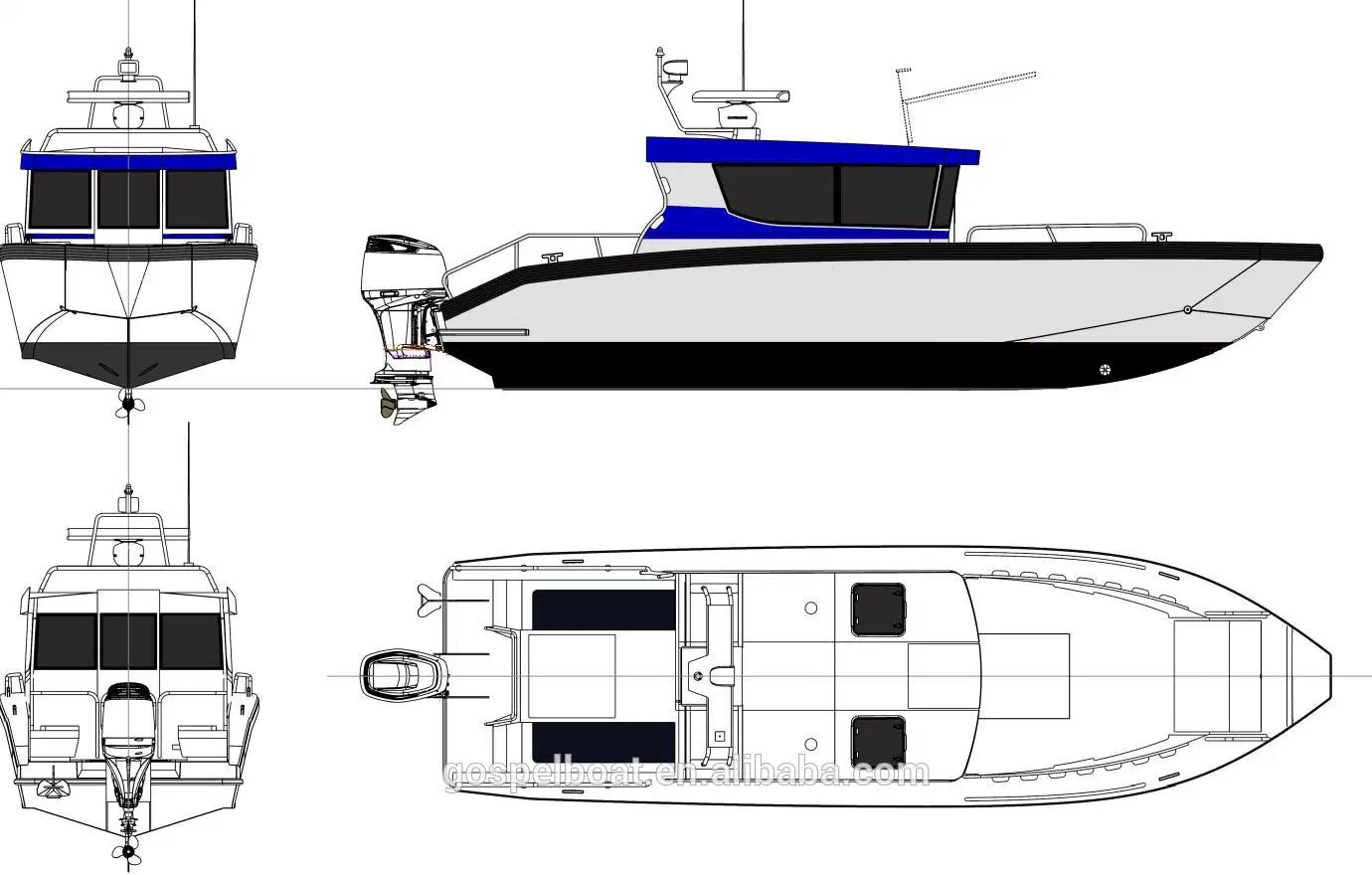 9m Aluminum Powerful Fishing Vessel Patrol Boat