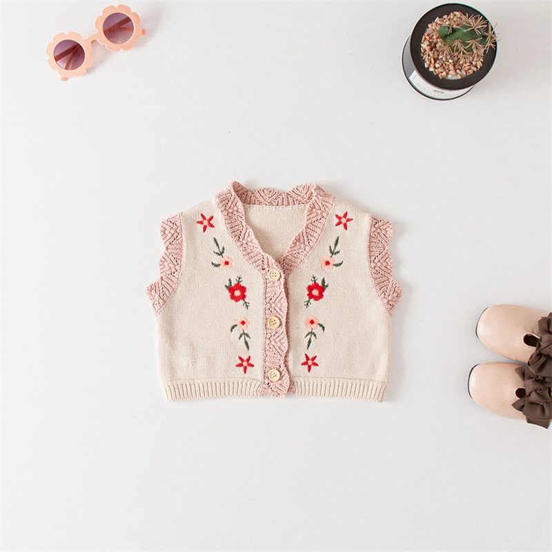 2022 Winter Infant Toddler Baby Girls Cardigan Sweater Vest Vintage Knitted Kids Clothes Wholesale/Supplier