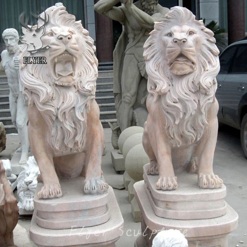 Decoration Hand Carved Stone Lions Statues Life Size White Granite Large Outdoor Marble Lion Sculpture