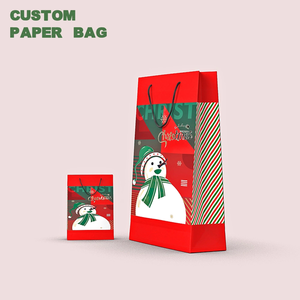 Bolsa de embalaje de cartón a medida Bolsa de regalo con asa Cuerda para la promoción de Navidad Bolsa de compra