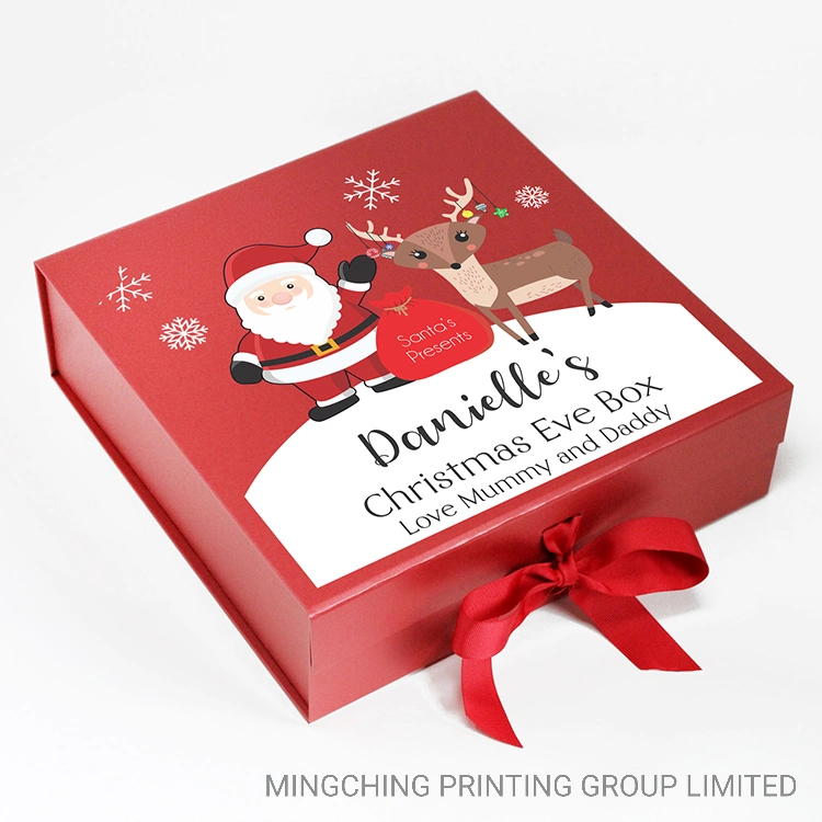 Xmas Hardcover Box Packing Luxury Cardboard Can Be Flat Packaging Foldable Red Christmas Boxes