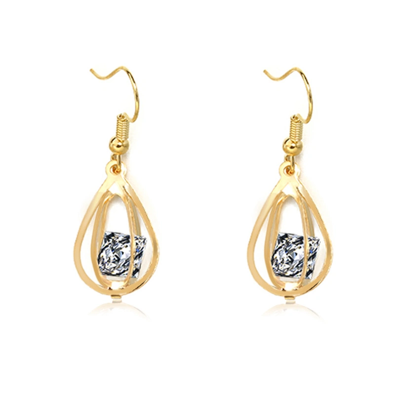 Fashion Jewelry for Women Hollow Lantern with Gold Zircon Metal Geometric Earrings