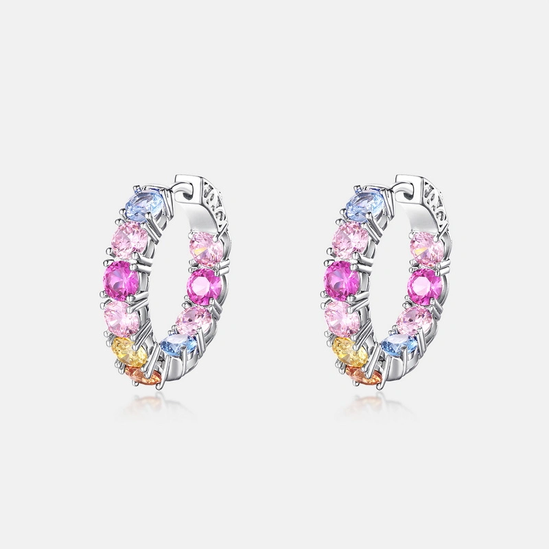 Fashion 925 Sterling Silver minimaliste boucles d'oreilles ensemble Rainbow multicolore Boucles d'oreilles Huggies à motif pierres pour femmes