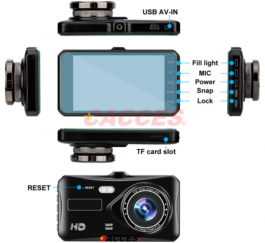 Cámara Dash Cam 2 delantera y trasera para coche, delantera y trasera 2 millones de píxeles, Full HD, GPS, equipado Con la función de notificación de aproximación de vehículo subsiguiente, asistencia de conducción segura