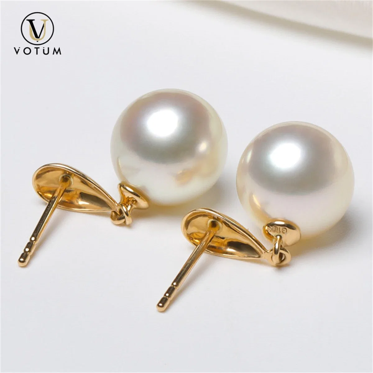 Votum Custom South Seawater White Pearl Wedding Accessories Earring Real Gold Jewelry