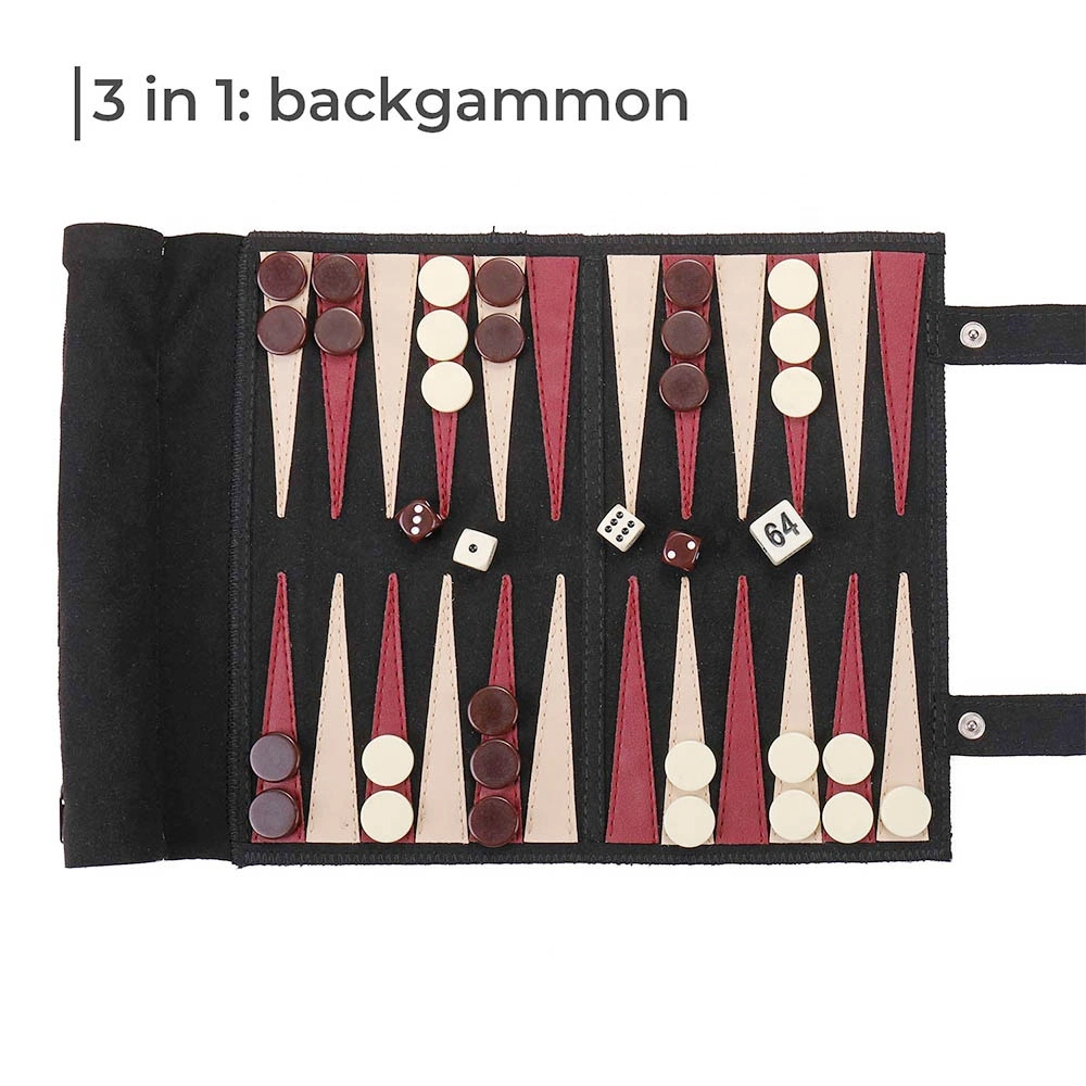 High End Portable Travel Backgammon Roll Set Chess Board Game