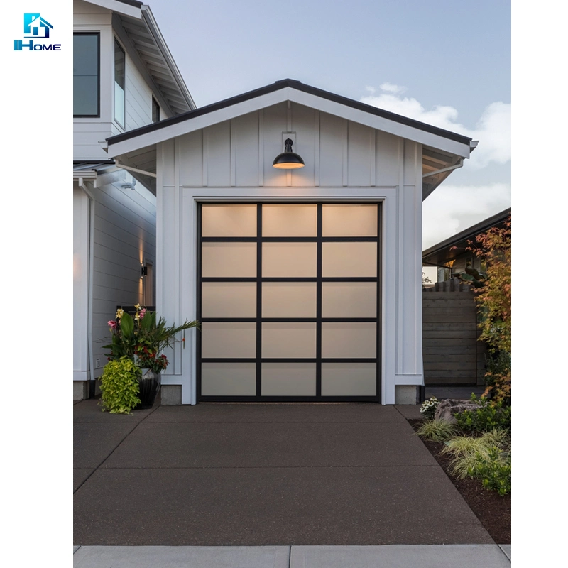 Aluminum Alloy Material Frosted Glass Modern Black Garage Door with Customers Hardware