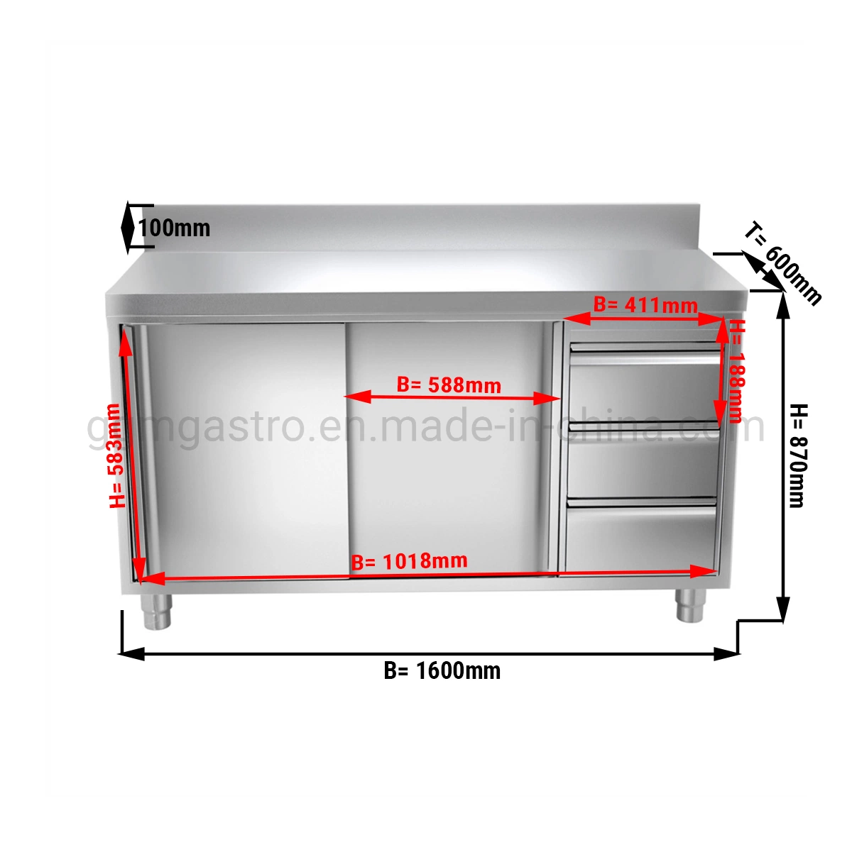 Melhor preço Cozinha Mesa de trabalho Gabinete Aço inoxidável Restaurante mesas de trabalho Com gavetas