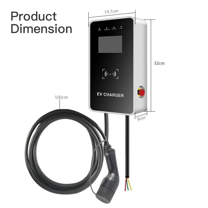 Wallbox Charger Station 7kw 32A Type2 Level1 IP55 with RFID Card 4.3 LCD Screen AC EV Charging Station