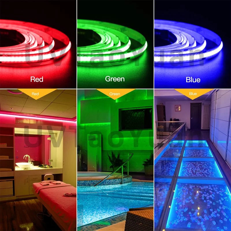 RGB/RGBW/Rgbcw COB LED Strip Light High Density Flex LED Tape Light Dimmable Fob Linear Ribbon DC12V/24V 12mm