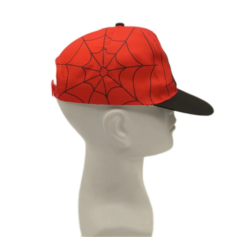 High quality/High cost performance Custom Summer Boy's Spider Man Aop with Laser Eyes Back 7-Hole Plastic Buckle 5-Piece Baseball Cap