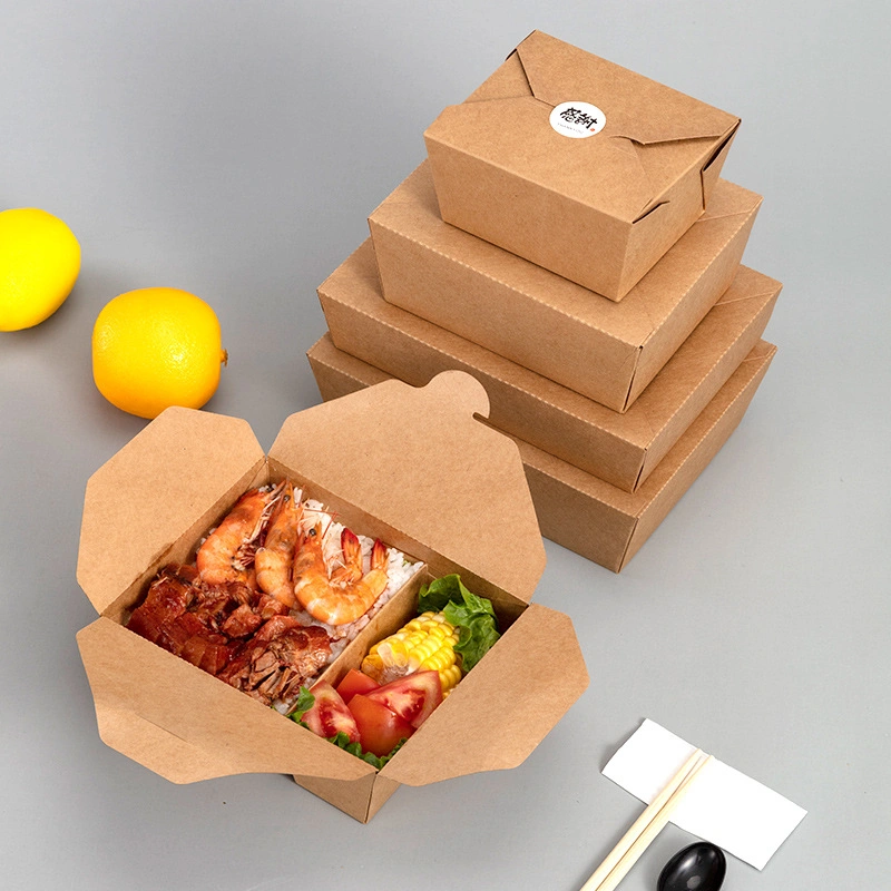 Food Grade Microwaveable Biodegradable Lunch Box Portable Kraft Food Container Disposable Eco Friendly Paper Food Box