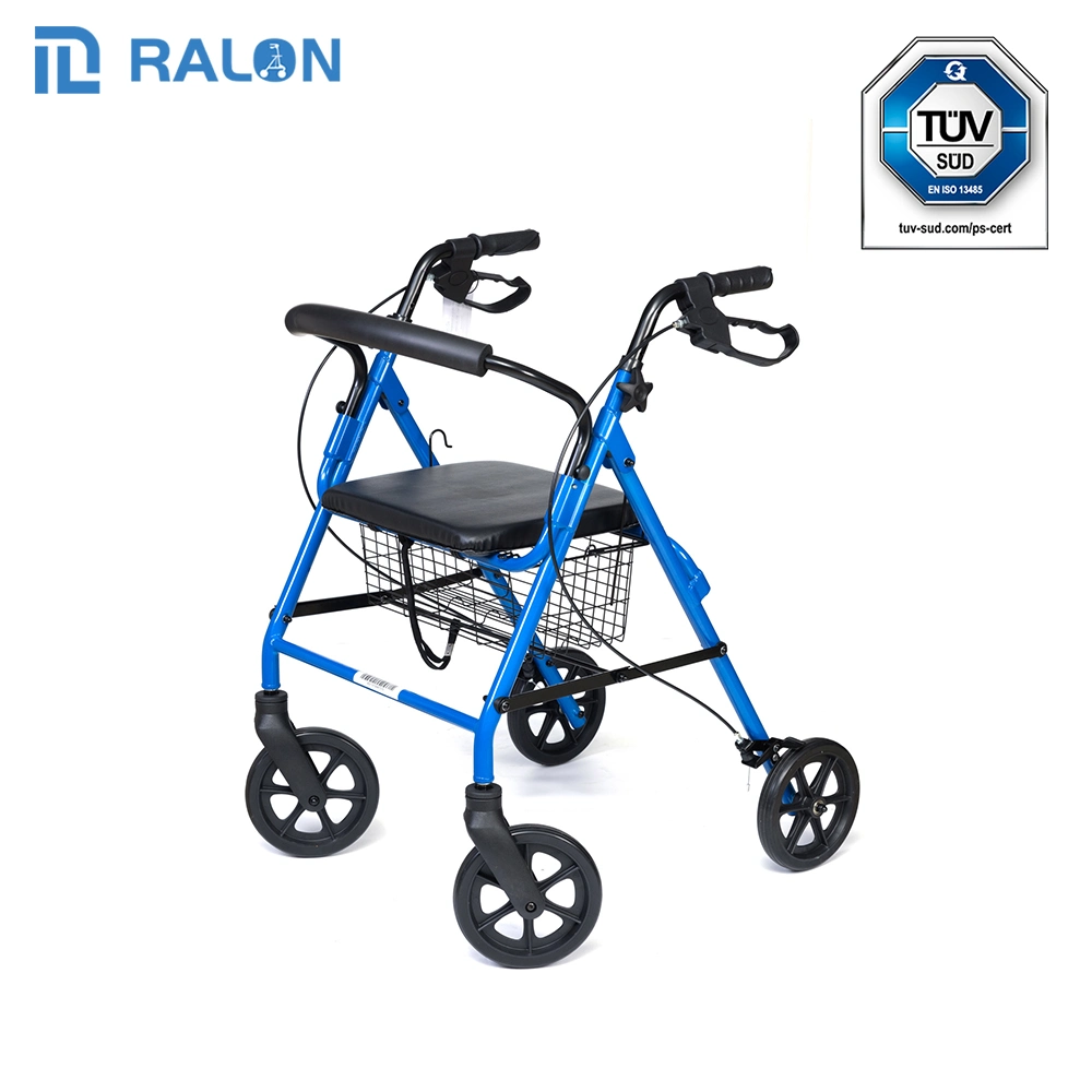 Wholesale/Supplier Medical Assist Devices Folding 4 Wheel Rollator Walker with Soft Seat and Basket