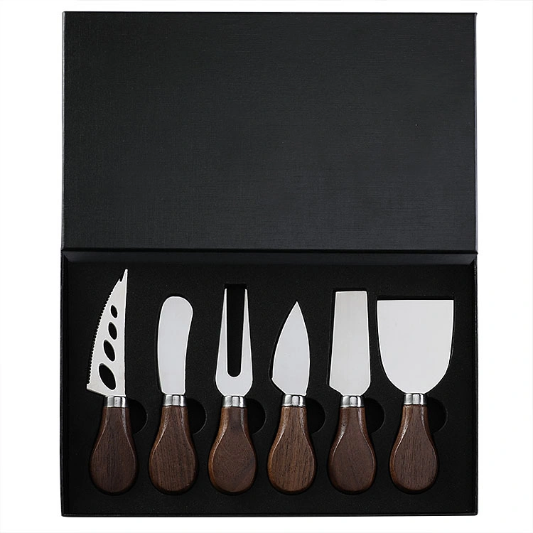 Spatula & Fork Cheese Tool Kit 6 Walnut of Titanium Coating Butter Knife and Cheese Knives Set-Mini