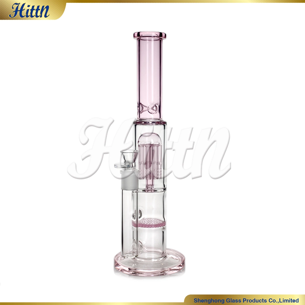 Navidad Presale 14 pulgadas tubo recto rosa grande Honeycomb &amp; 8 Arms PERC tubo de vidrio para fumar DAB Rig Shisha Hookah Tubo de agua