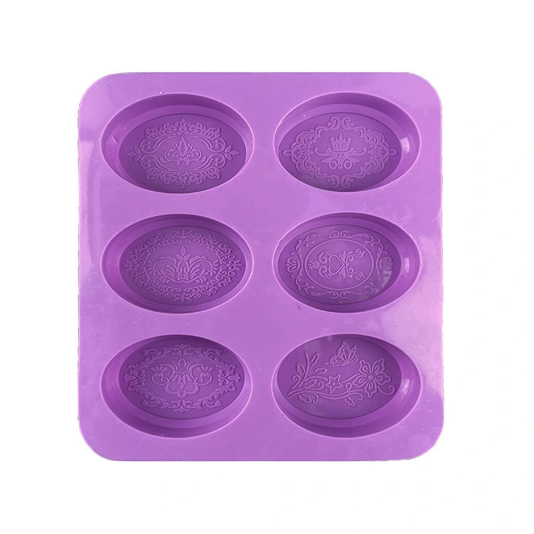 Food Grade 6 Cavities Oval DIY Emboss Lace Silicone Cake Soap Mold