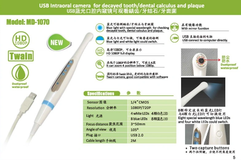 Blue-White Wire Intraoral Camera for Decayed Teeth / Calculus / Plaque