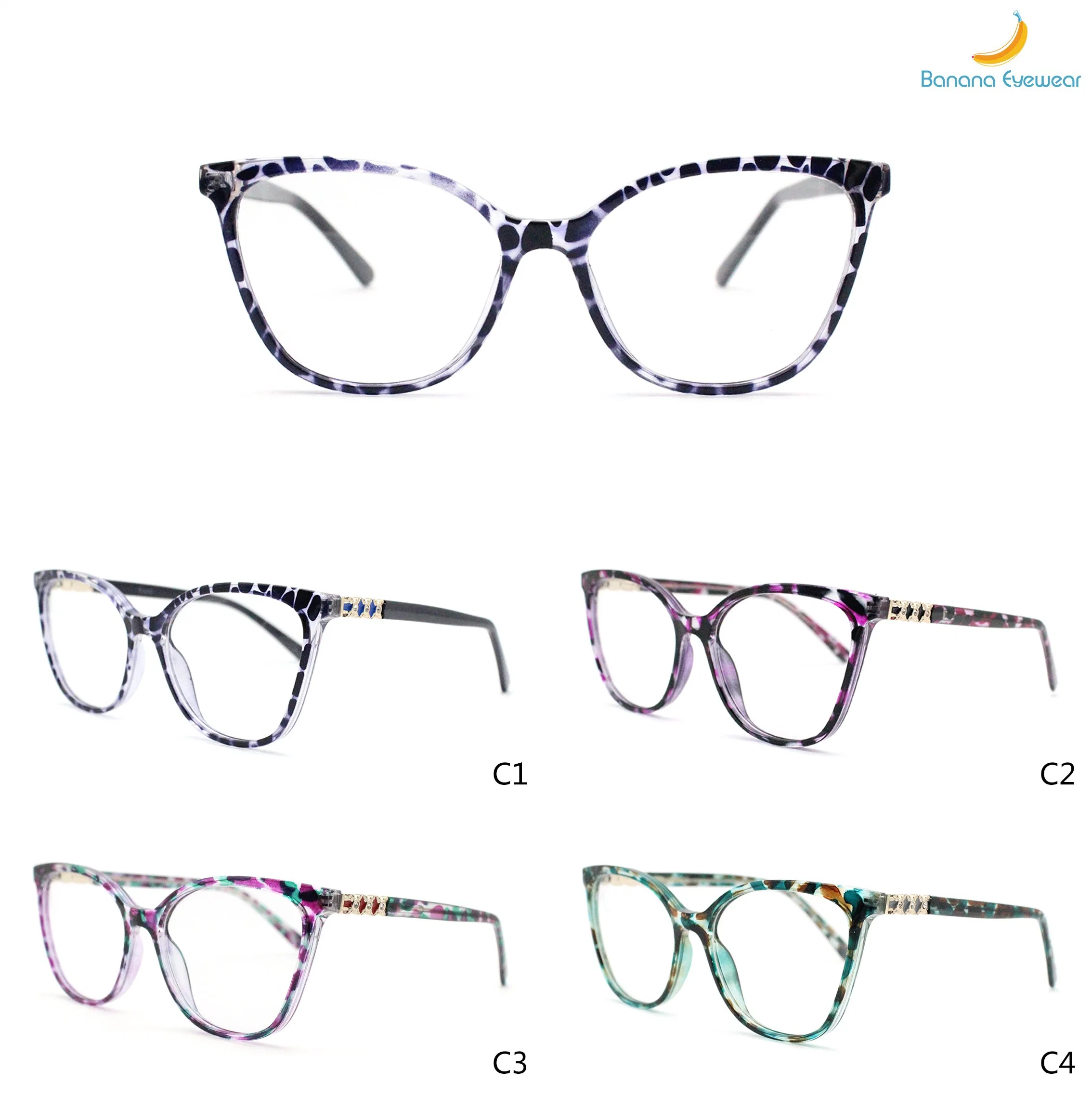 Stylish Lady Retro Cat Eye Plastic Injection with Metal Decoration Glasses Frames