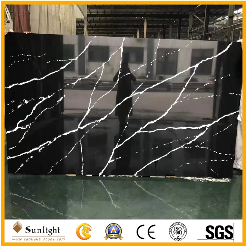 Kitchen Cabinet Quartz Stone Slab Suppliers 3cm Black Nero Calacatta Quartz Stone Slab