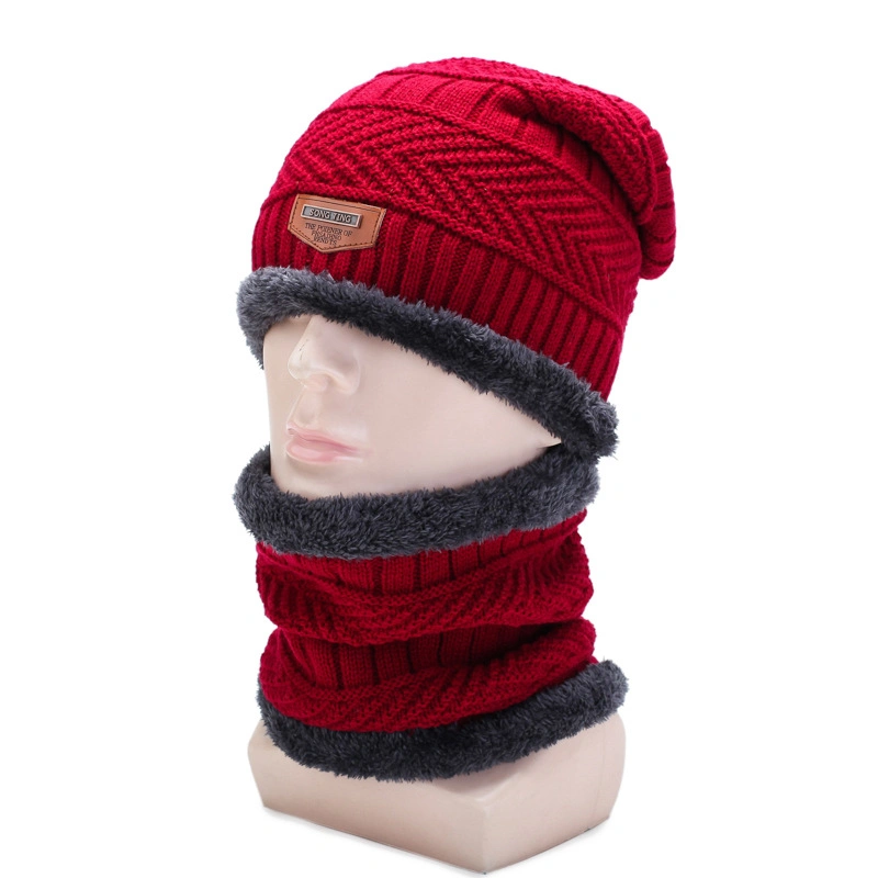 Soft Thicken Wool Ski Hats Warm Hats Neck Warm Unisex Winter Knitted Cap Scarf Set