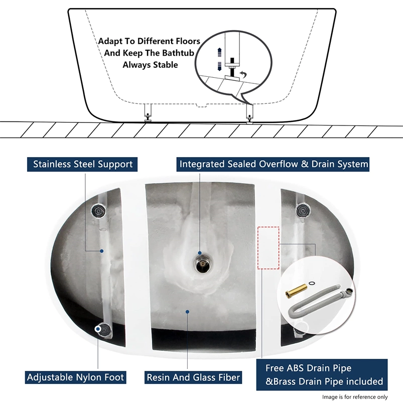 Modern Acrylic Solid Surface Stone Freestanding Bathtub: Elegant Oval Design, Glossy White Finish, First Grade Quality, Free-Stand Bathroom Tub