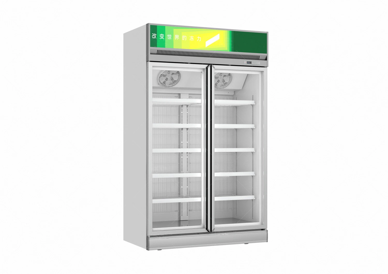 Tienda de conveniencia compresor parte superior vertical de vidrio puerta pantalla refrigerada Congelador