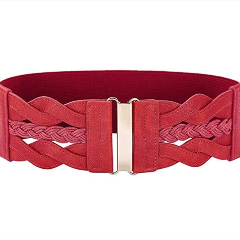 Double Breasted PU Leather Wide Belt with Chain