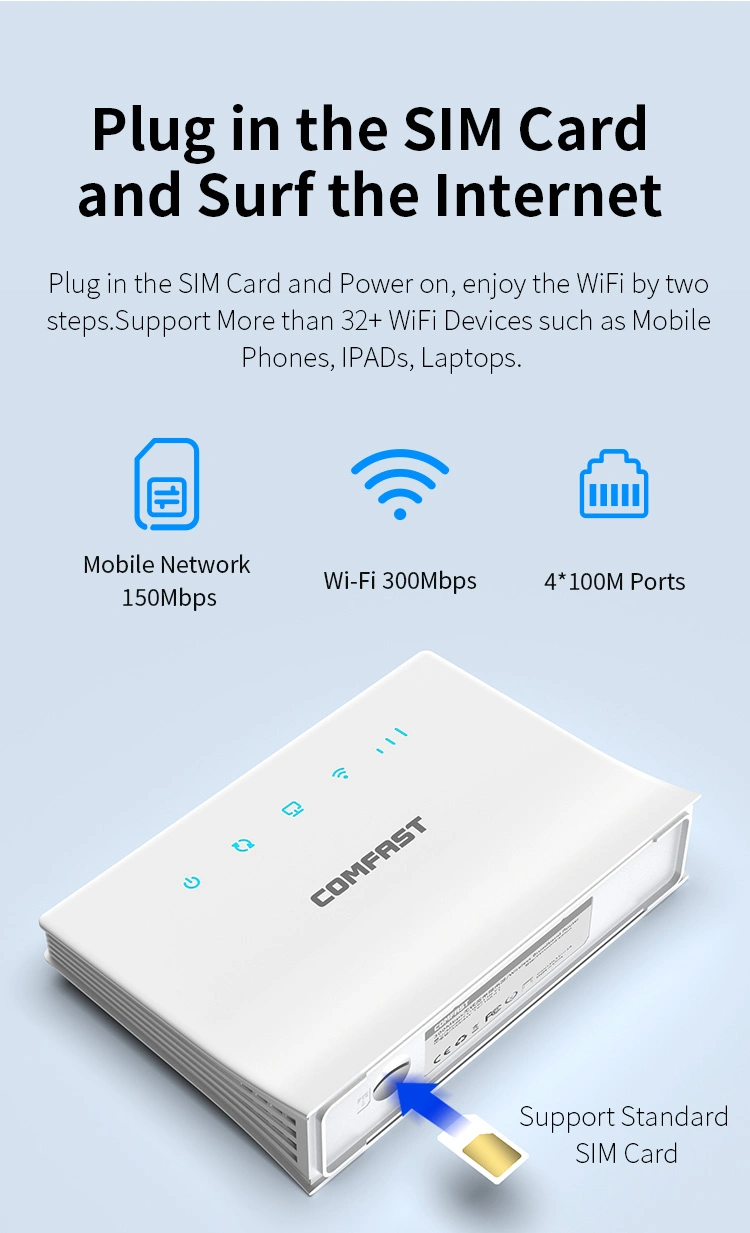 4G LTE Comfast Modem Router WiFi OEM interiores de alta velocidad 300Mbps LTE 4G Modem Router router Wi-Fi.