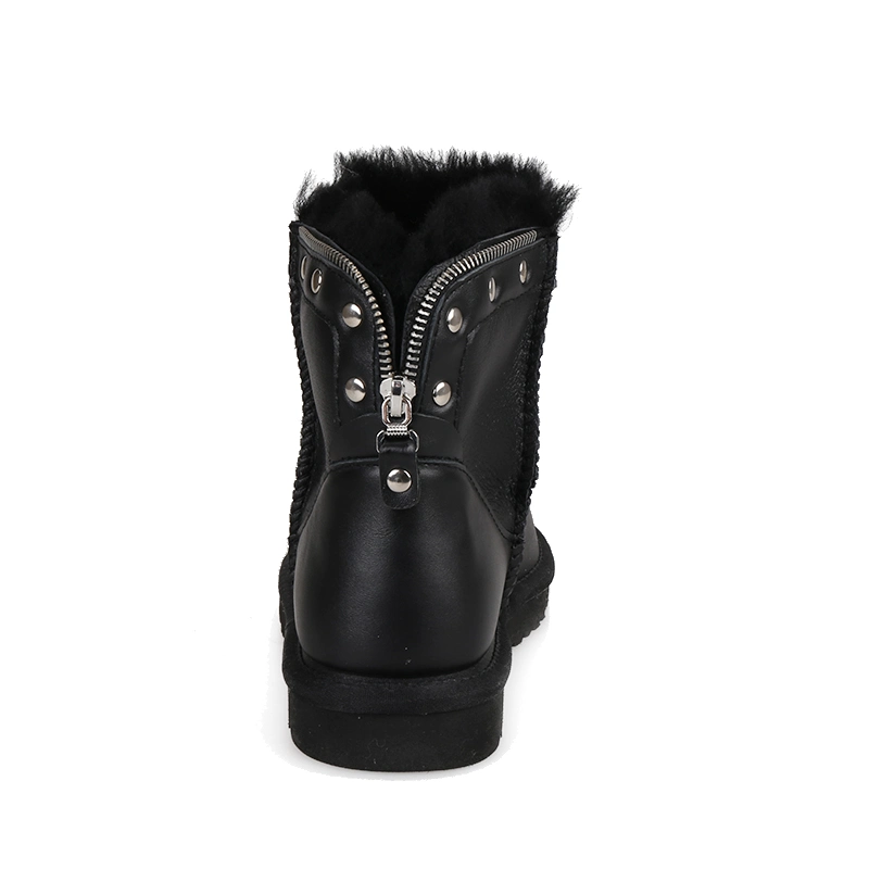 2023 Flat Sole Double Face Sheepskin Back Zipper Ladies Winter Half Boots