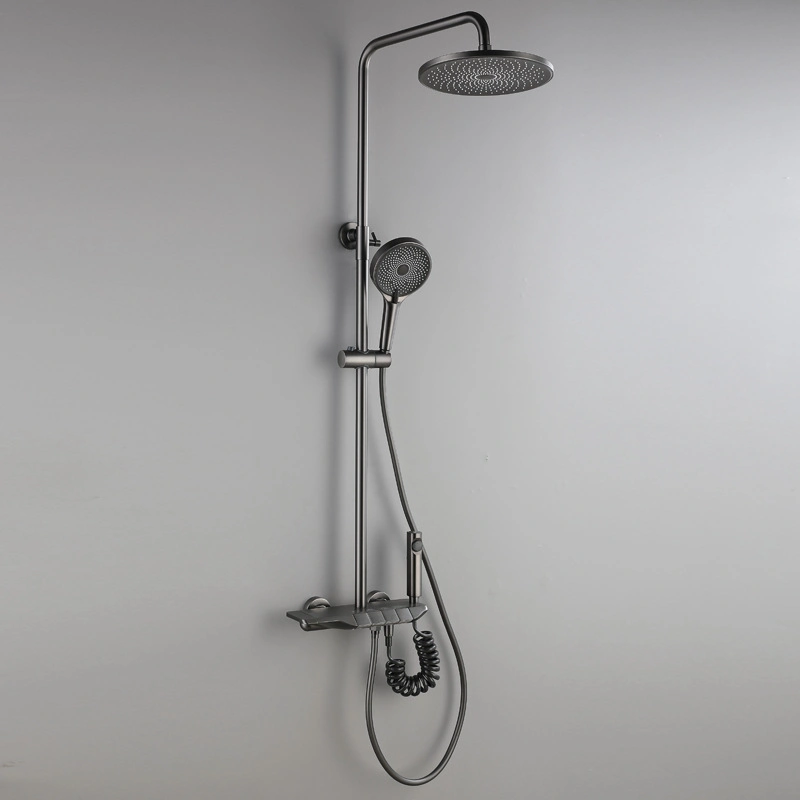 Piano Shower Set with Hand Shower and Handshower Ceramic Matte Black Gray Brass Shower Set for Bathroom