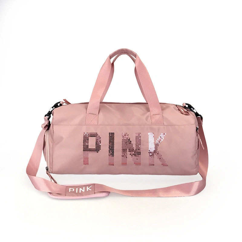 Sequins Pink Letters Gym Fitness Sports Bag Women Crossbody Handbag Travel Bag