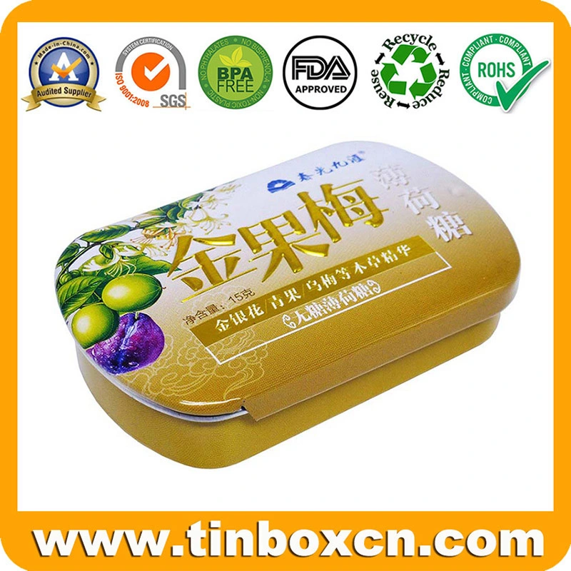 Embossed Small Metal Sliding Mint Tin Box with Plastic Inserts for Gum Candy Sweets Pill Medicine