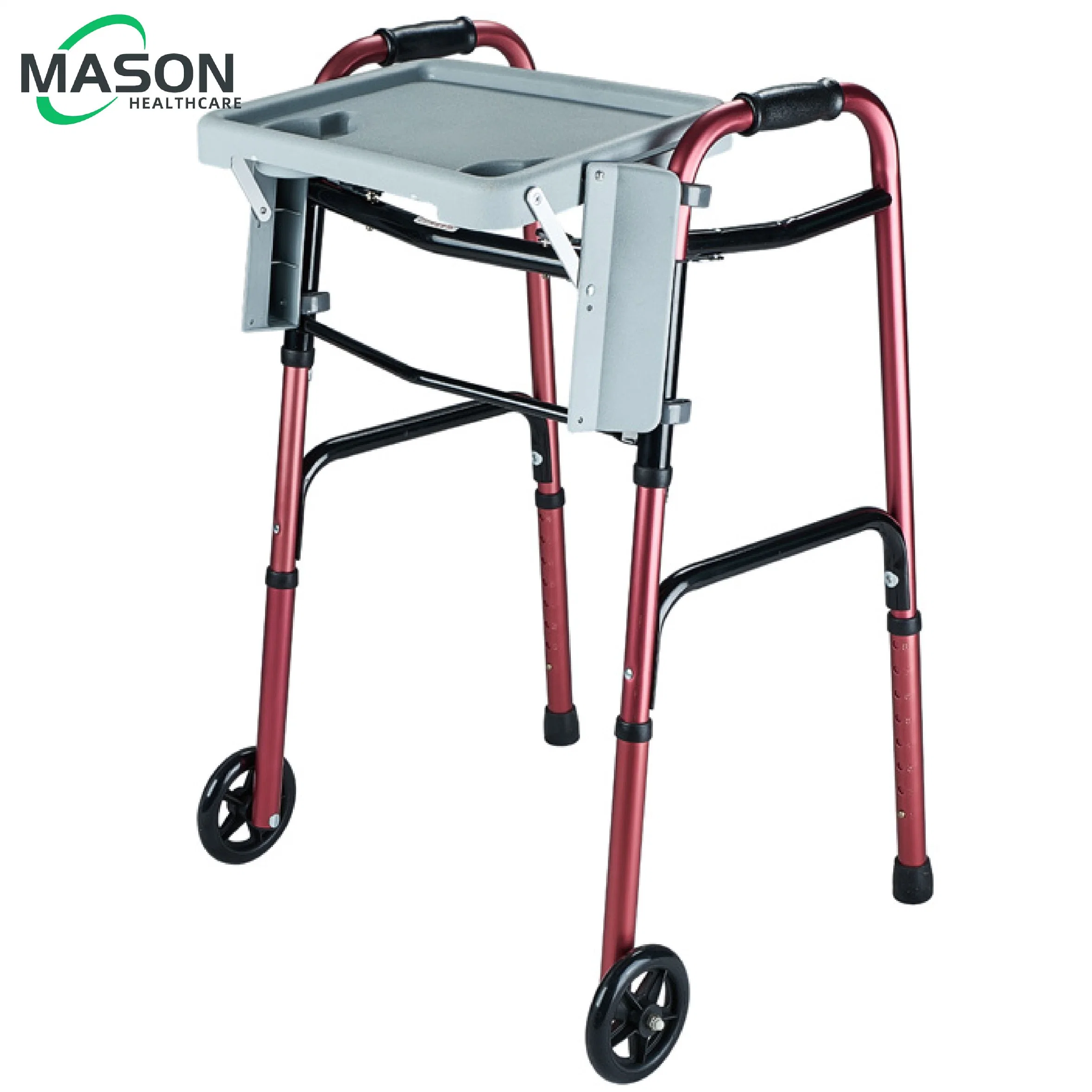 Rollator Walker Erwachsene Doppel-Knopf-Alunminum Walker mit 5" Rollen Und Essteller