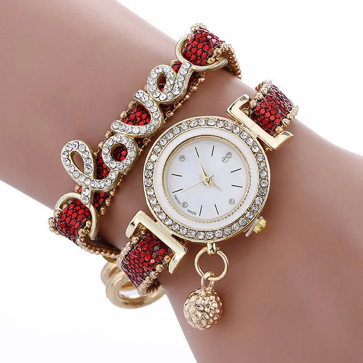 Diamant Armband Uhr Mode PU Gürtel Schleife Armband Uhr Diamant Sehen Sie