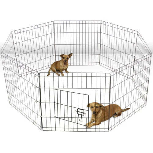 Black Breathable Metal Wire Dog Fences Pet Kennel Portable Expandable Pet House with 8 Panels