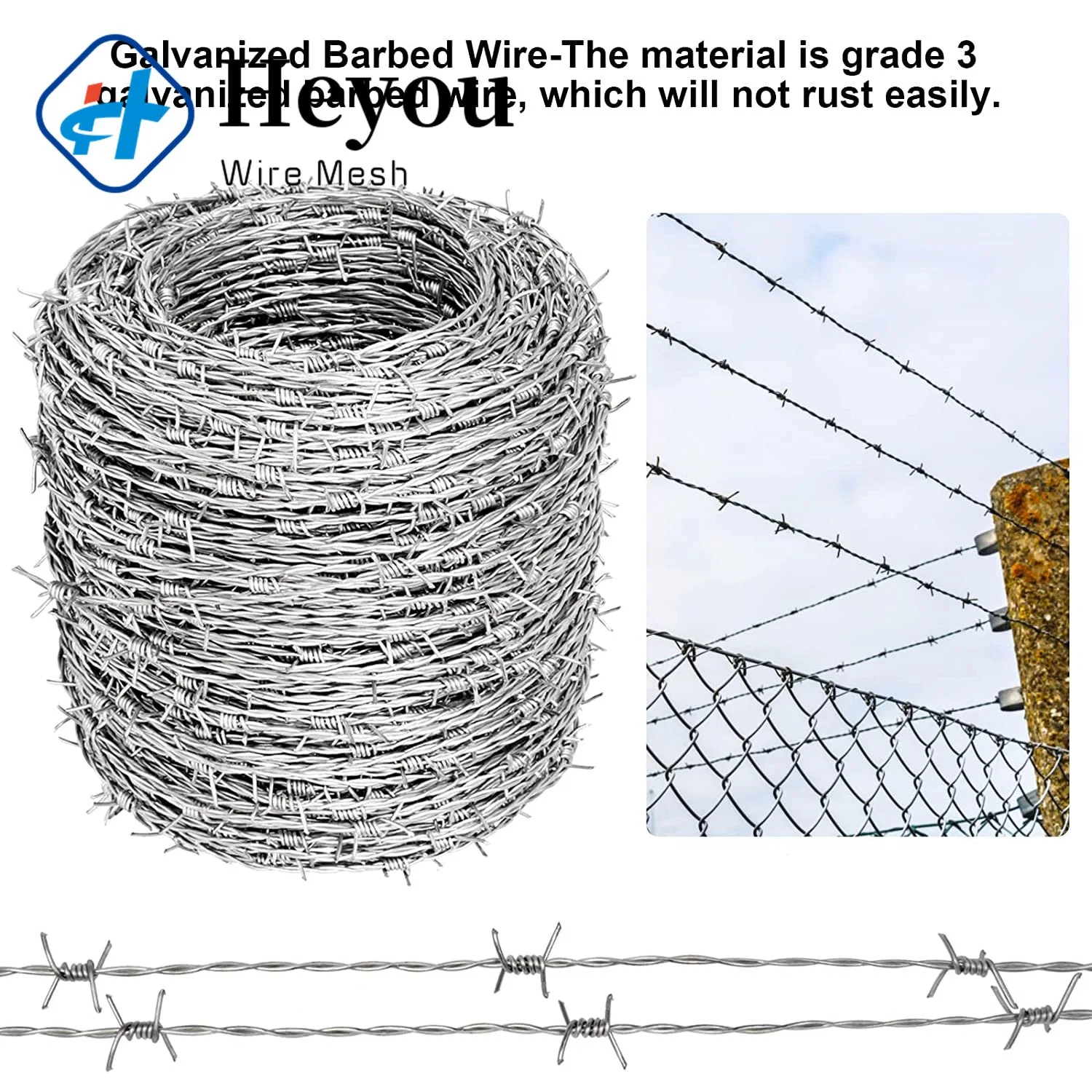 50kg Per Roll Galvanized Barbed Iron Wire Used on Top of Chain Link Fence for Anti-Theft Razor Barb Wire Protection Fencing