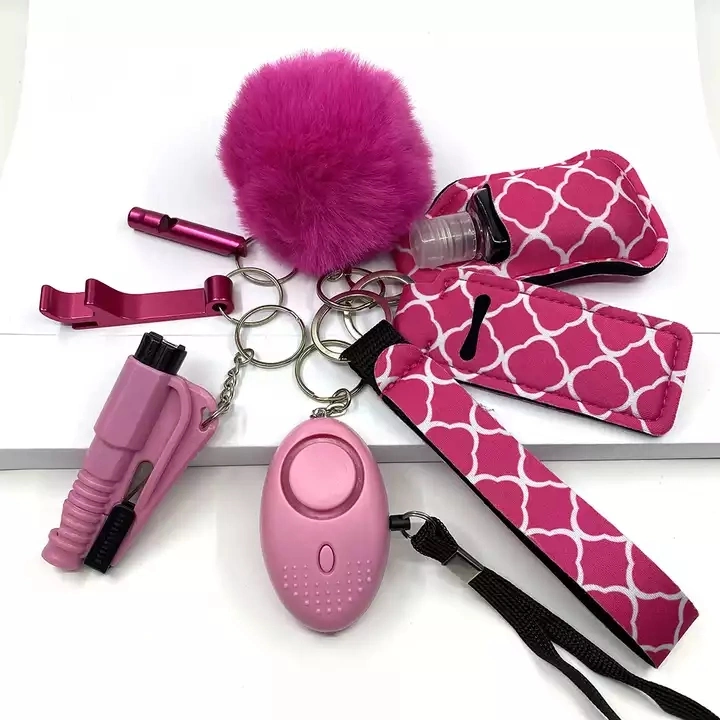 Tiktok Hot Sale 9 Piece Kit Personal Safety Alarm Self-Defense Keychain Set