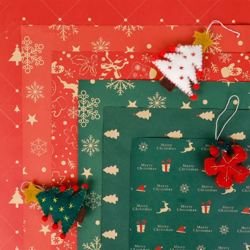 Christmas Wrapping Paper - Red Kraft Paper with Red and Green Pattern for -Christmas Elements