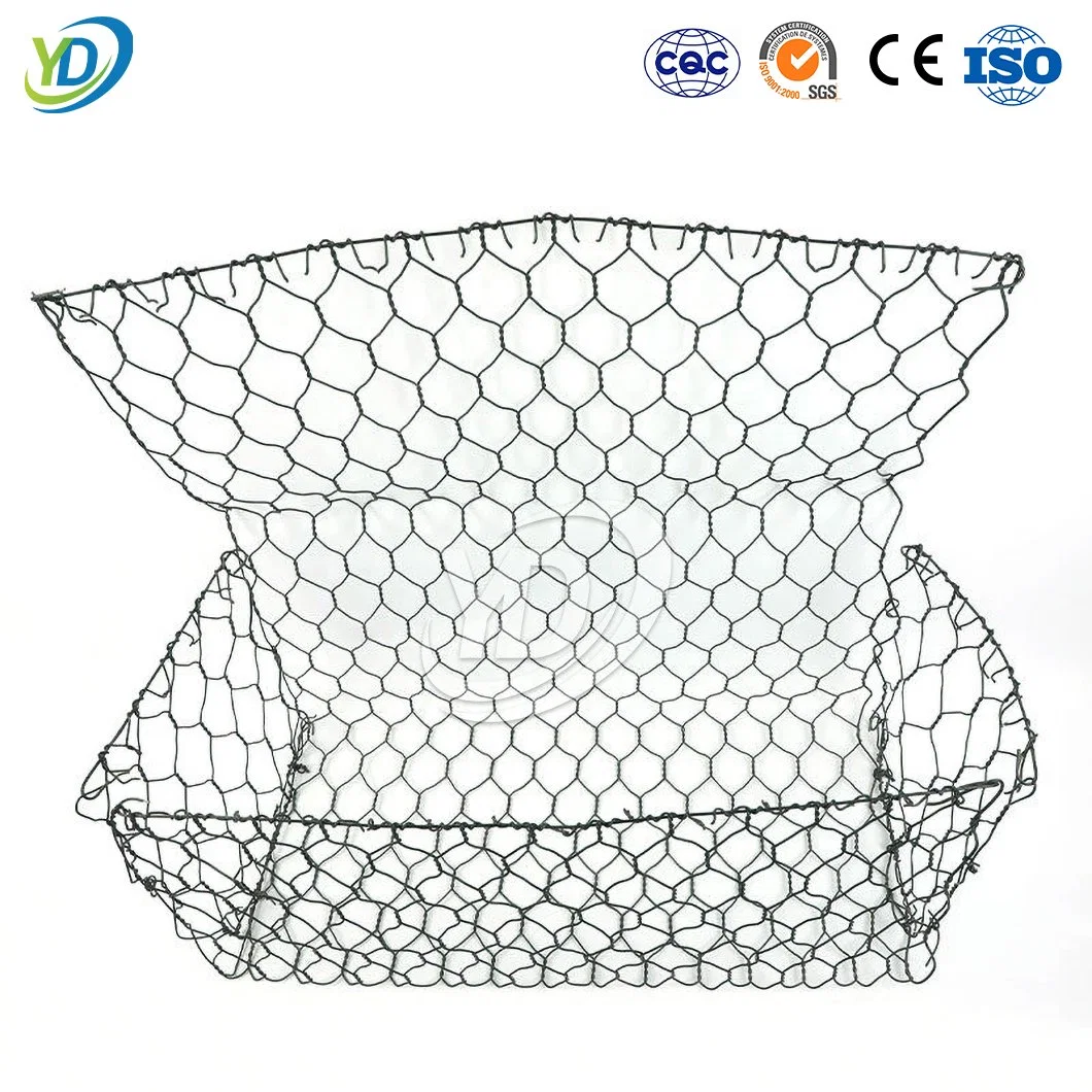 Yeeda Galfan Gabion China Hersteller Gabion Körbe 2X1X1 Dunkelgrün Starkes graues, versilbertes PVC-beschichtetes sechseckiges Drahtgeflecht