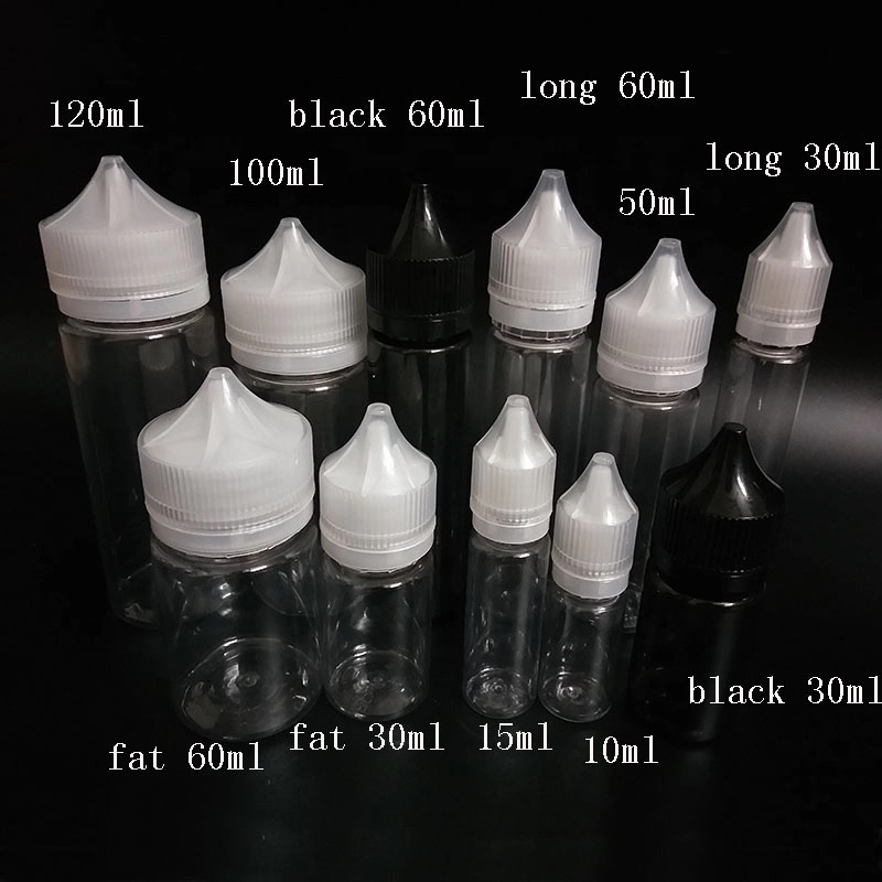 Child Proof Tamper Evident V2 Fat Chunky 30ml 50ml 60ml 100ml 120ml Vape Eliquid/E Liquid Clear Plastic Pet Dropper Bottle