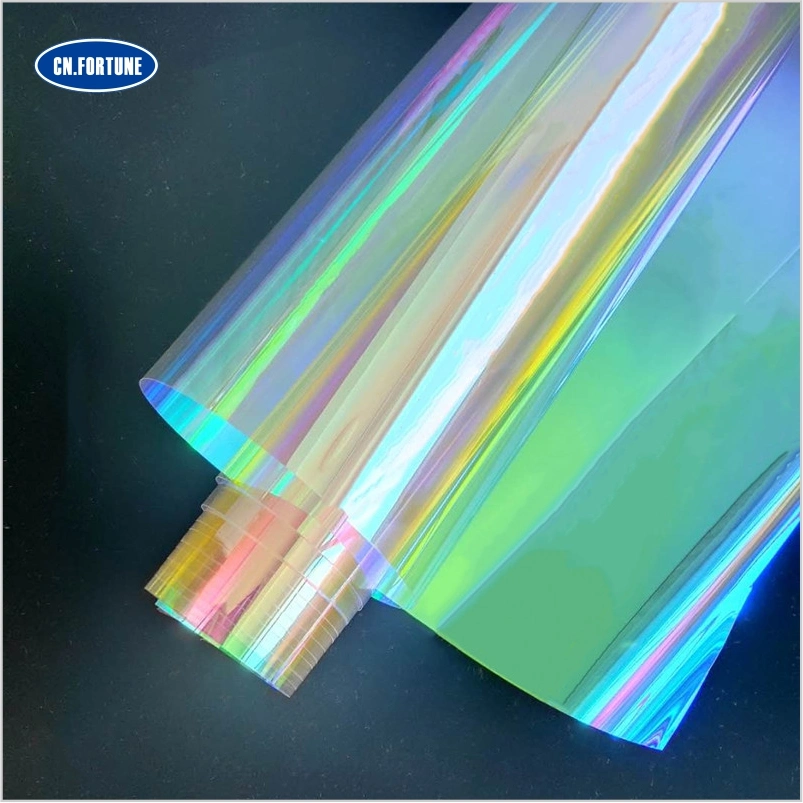 0.35-0.4mm Holographic Dichroic Mirror Reflective Transparent PVC Clear Plastic Film for Shoe/Bag/Decorative Making